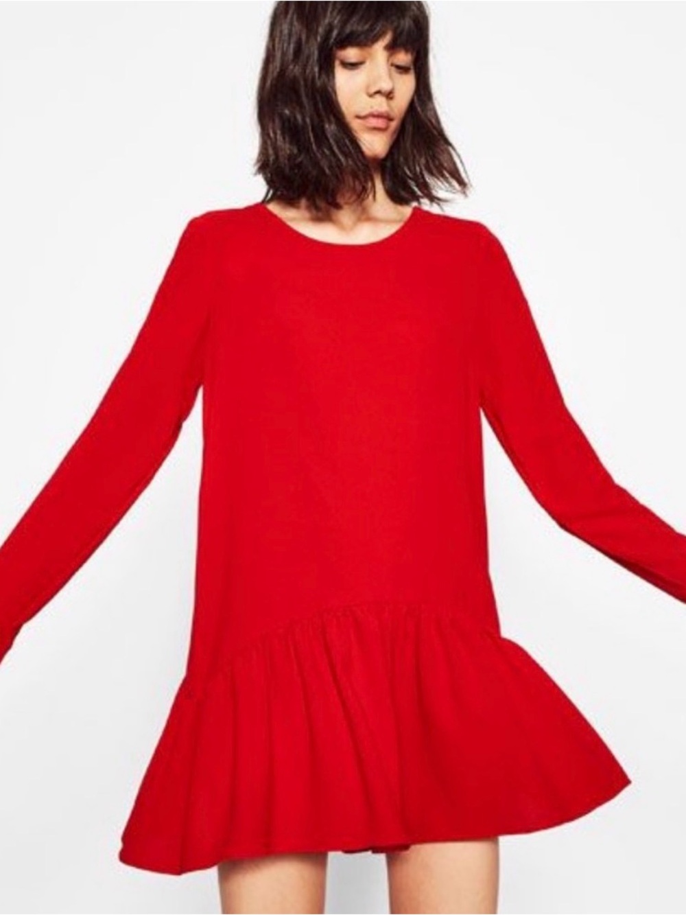 Zara Red Bow Longsleeve Jumpsuit Romper Mini Dress Small